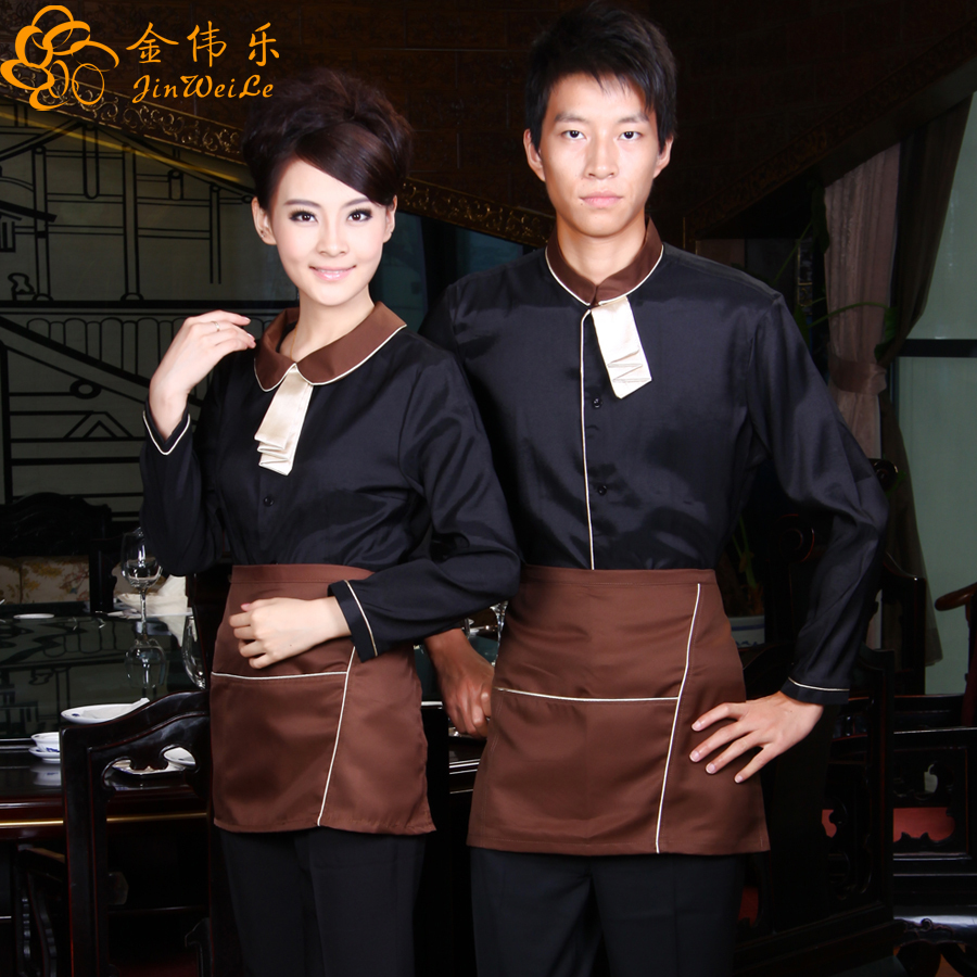 Autumn long sleeves hotel restaurant waiter uniform waitress uniform with apron