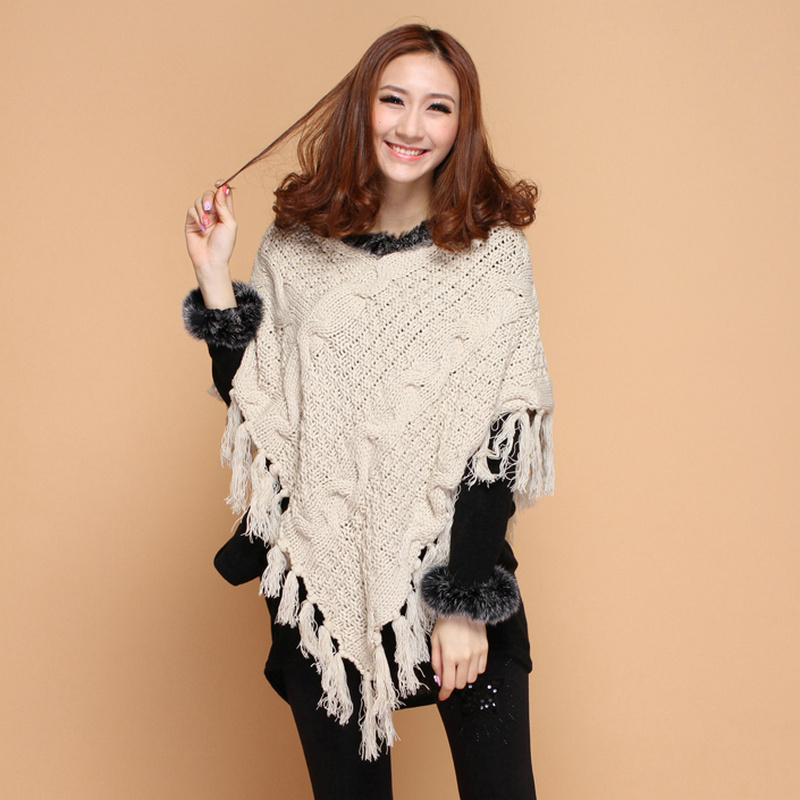 Autumn loose sweater plus size tassel pullover sweater batwing shirt vintage cloak cape