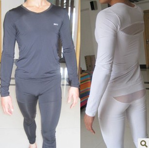 Autumn male set underwear long-sleeve V-neck long johns male viscose V-neck basic shirt shaper body shaping pants