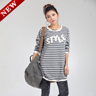 Autumn maternity clothing fashion long-sleeve outerwear clothes stripe loose long design sweatshirt