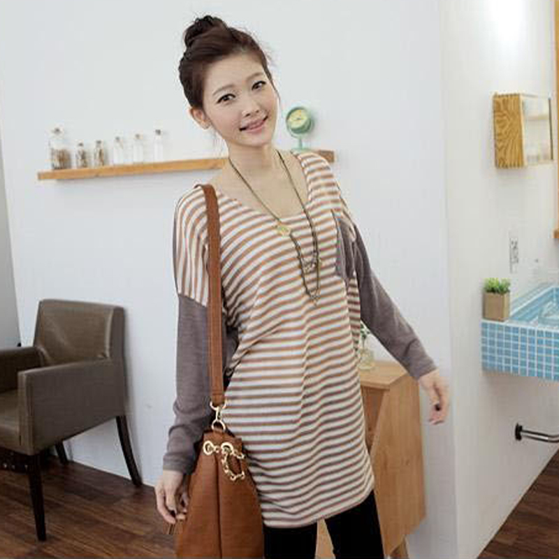 Autumn maternity clothing fashion stripe maternity top long design autumn maternity top 2012