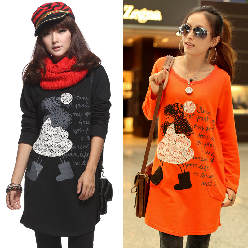 Autumn maternity clothing girls shoes print loose plus size long design long-sleeve T-shirt