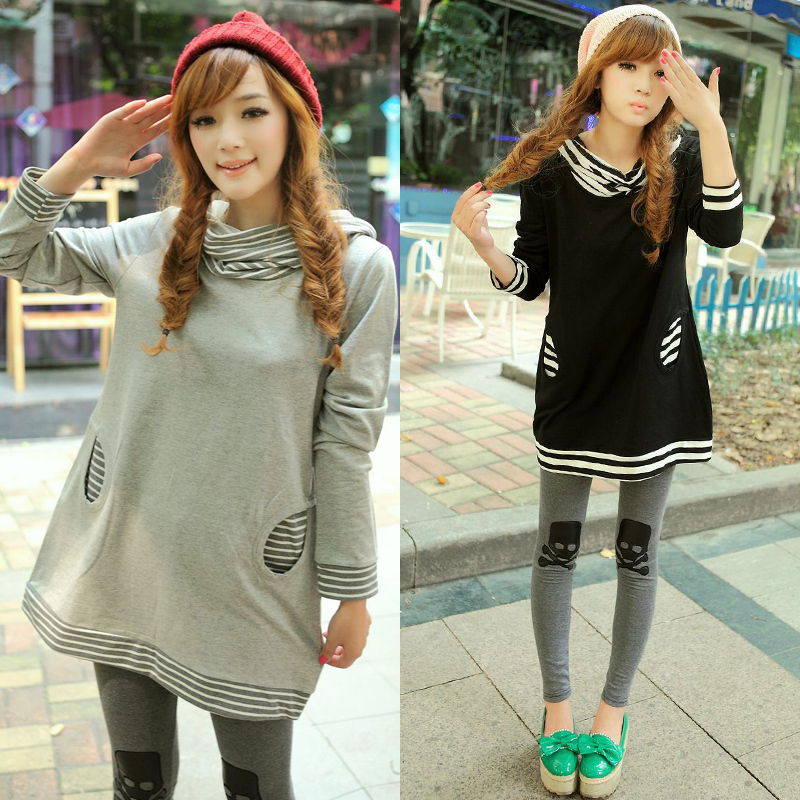 Autumn maternity clothing loose plus size with a hood stripe long-sleeve fashion maternity t-shirt maternity sweatshirt