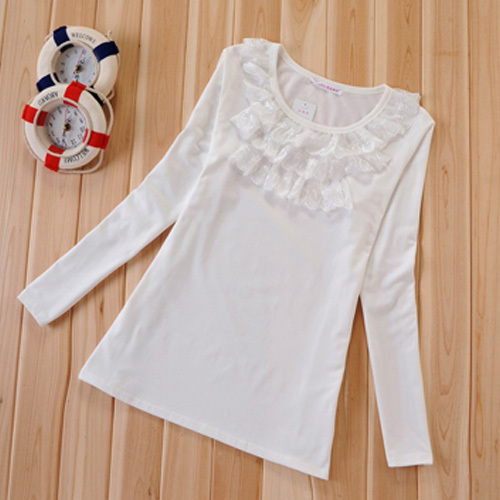 Autumn maternity clothing maternity top maternity basic laciness shirt o-neck long-sleeved shirt