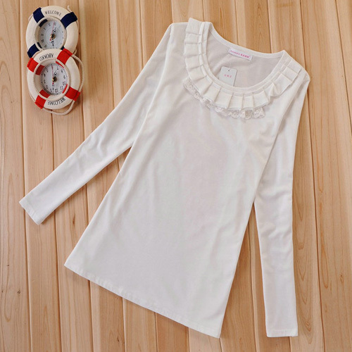 Autumn maternity clothing maternity top maternity basic o-neck laciness shirt long-sleeved shirt