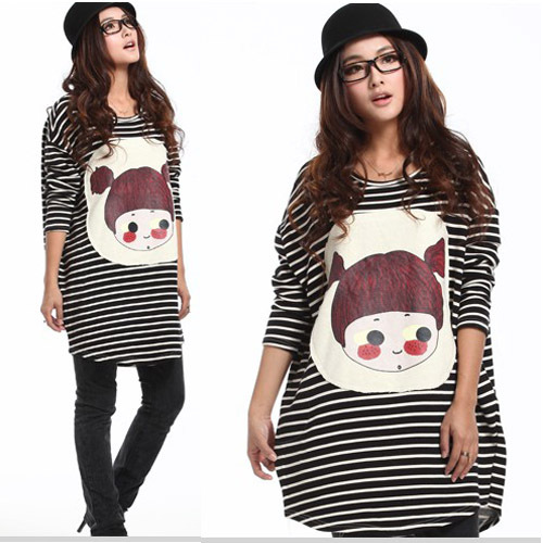 Autumn maternity clothing maternity top stripe t-shirt basic shirt cartoon bianzi girl maternity long-sleeve loose plus size