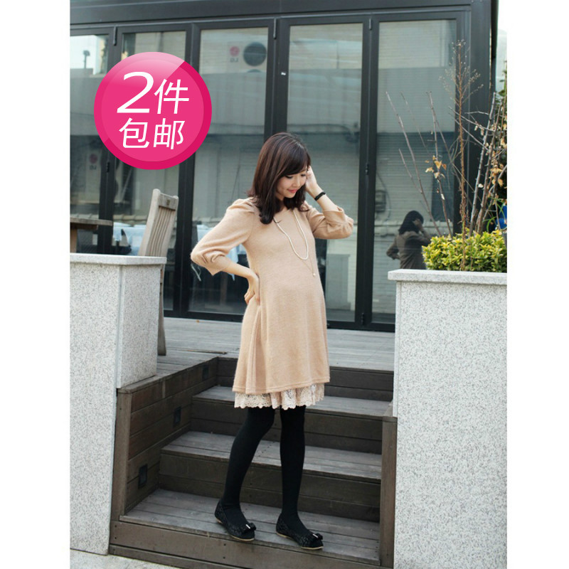 Autumn maternity clothing puff sleeve maternity one-piece dress autumn maternity dress