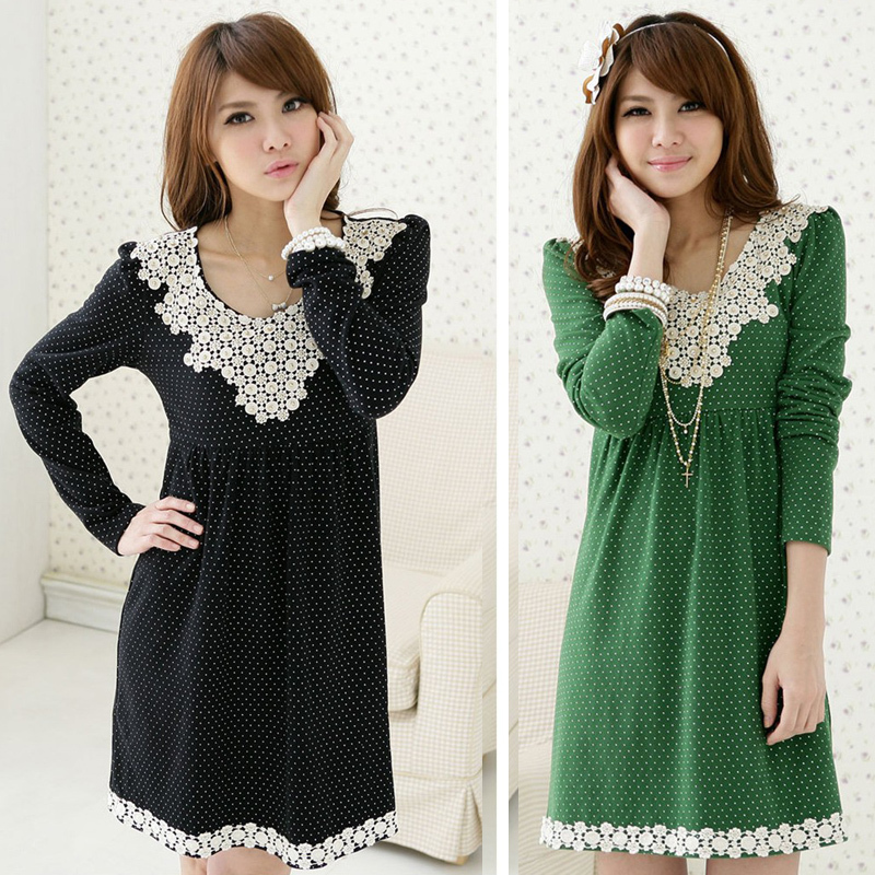 Autumn maternity dress plus size loose dot maternity top long design maternity one-piece dress winter