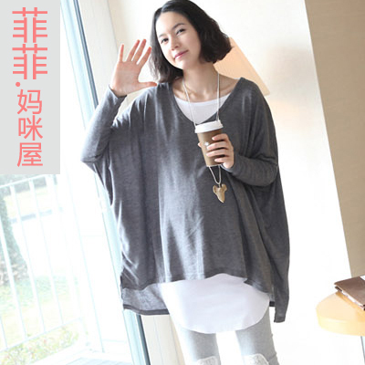 Autumn maternity twinset top autumn irregular plus size shirt 100% cotton loose long-sleeve T-shirt free shipping