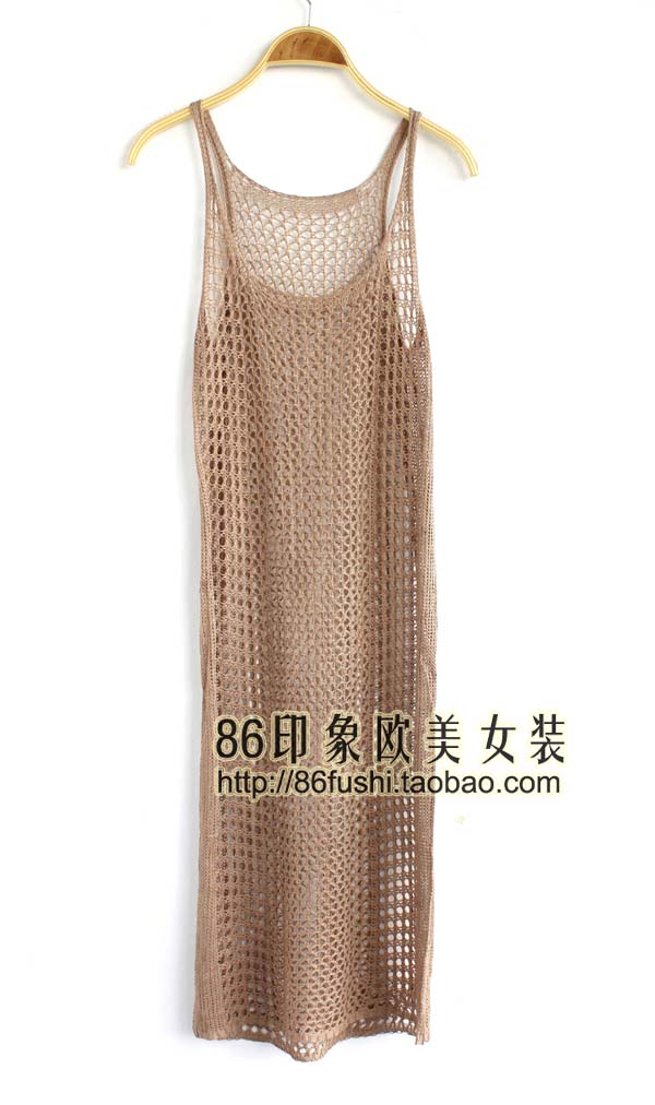 Autumn medium-long loose cutout fishing net shirt vest full dress casual sweater 2