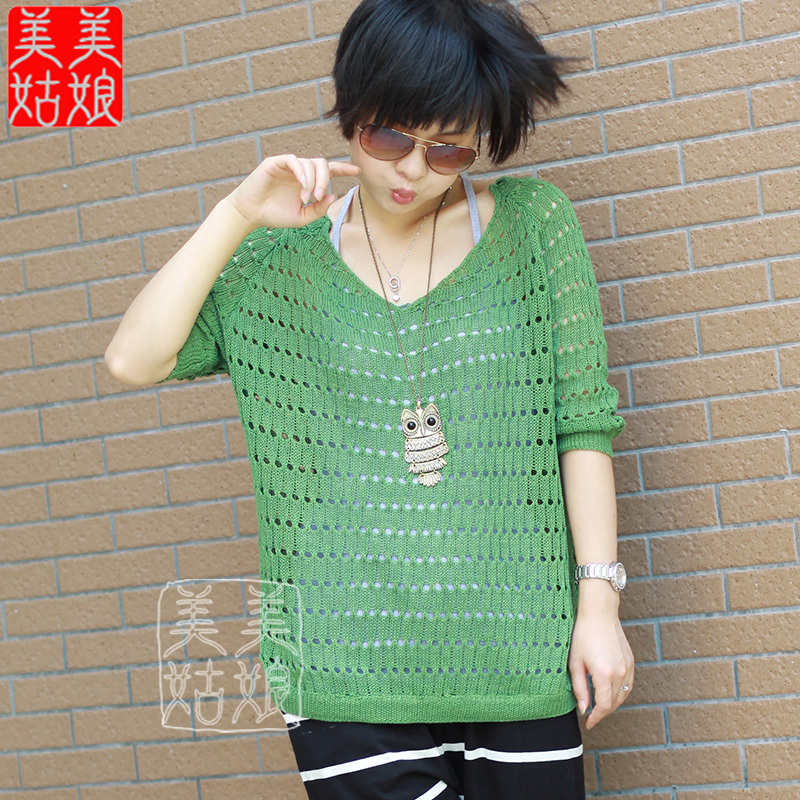 Autumn new arrival 2011 loose cutout sweater three quarter sleeve sweater outerwear women's