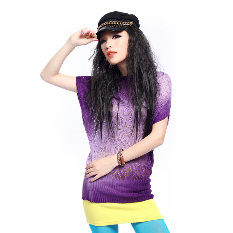 Autumn new arrival 2011 women's unique raglan sleeve crochet color block slim sweater