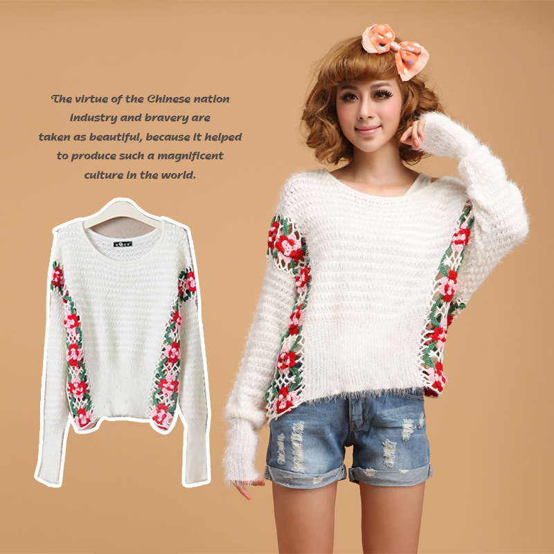 Autumn new arrival 2012 batwing sleeve loose cutout sweater outerwear women's batwing shirt