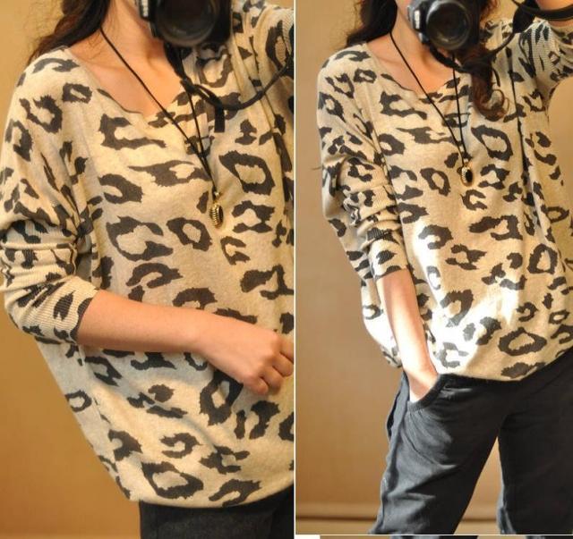 Autumn new arrival 2012 leopard print pattern loose batwing sleeve sweater plus size sweater female