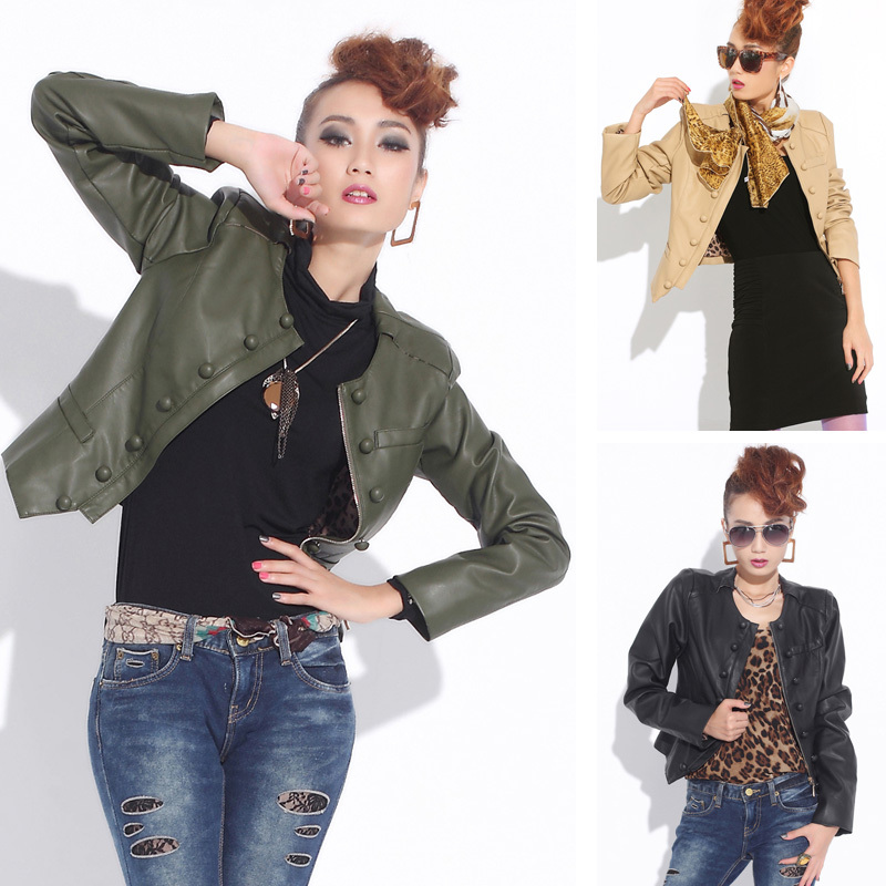 Autumn new arrival 2012 motorcycle fashion handsome short design slim PU jacket leather clothing coat women's