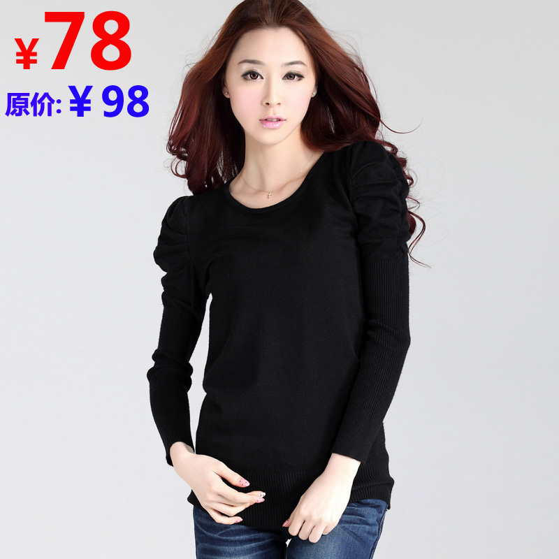 Autumn new arrival 2012 puff sleeve long-sleeve basic shirt short design pullover sweater women's
