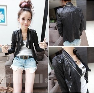 Autumn new arrival 2012 small crack slim faux leather coat 0127