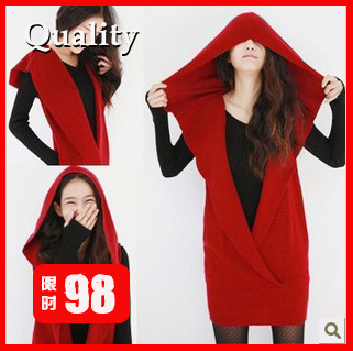 Autumn new arrival 2012 sz wool one-piece dress with a hood knitted v tank dress