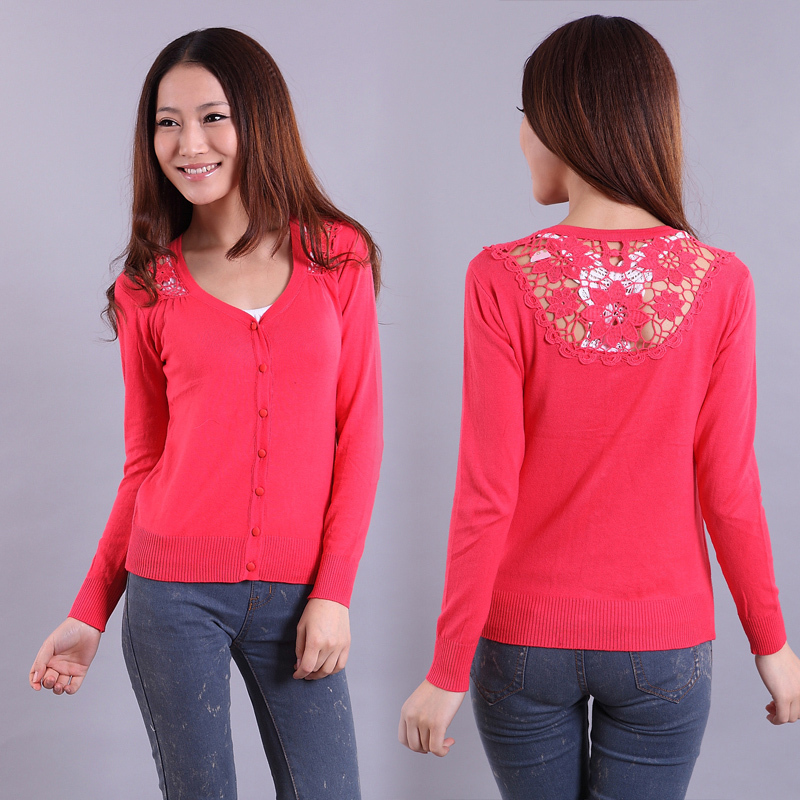 Autumn new arrival 2012 women's back cutout long-sleeve sweater female cardigan