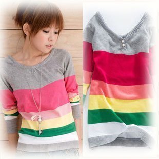 Autumn new arrival 2012 women's long-sleeve all-match outerwear reversible V-neck stripe basic sweater