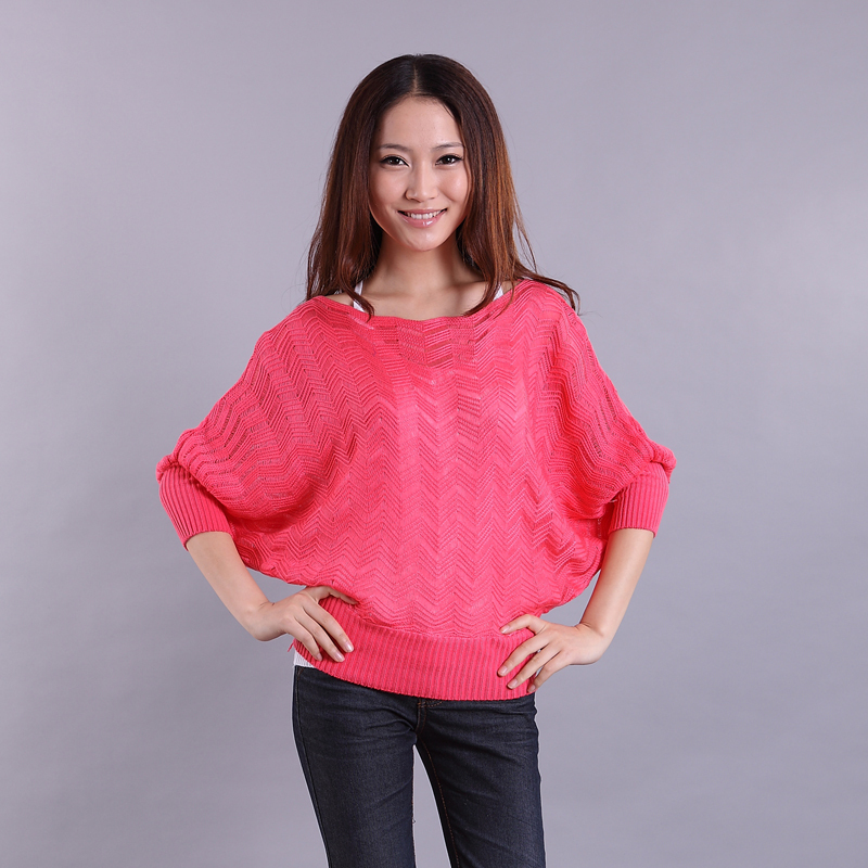 Autumn new arrival 2012 women's loose batwing shirt cutout knitted women's sweater thin outerwear