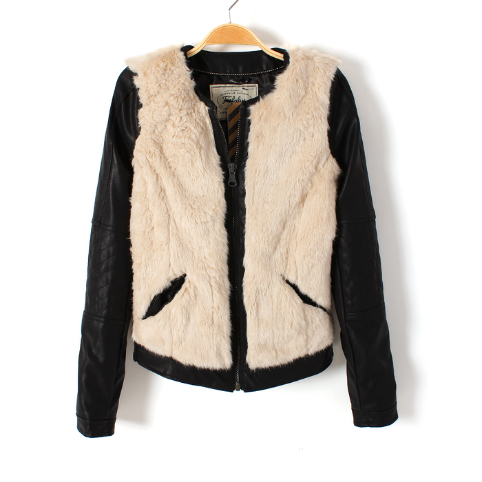 Autumn new arrival 2012 women's o-neck zipper long-sleeve fur leather clothing jacket outerwear women's