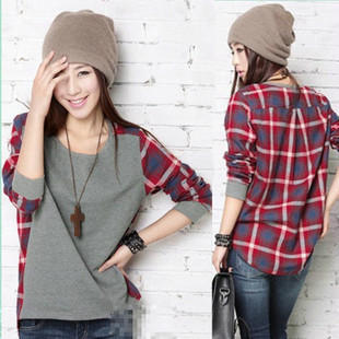 Autumn new arrival 2013 maternity clothing maternity loose top t-shirt plus size plaid loose long-sleeve basic shirt