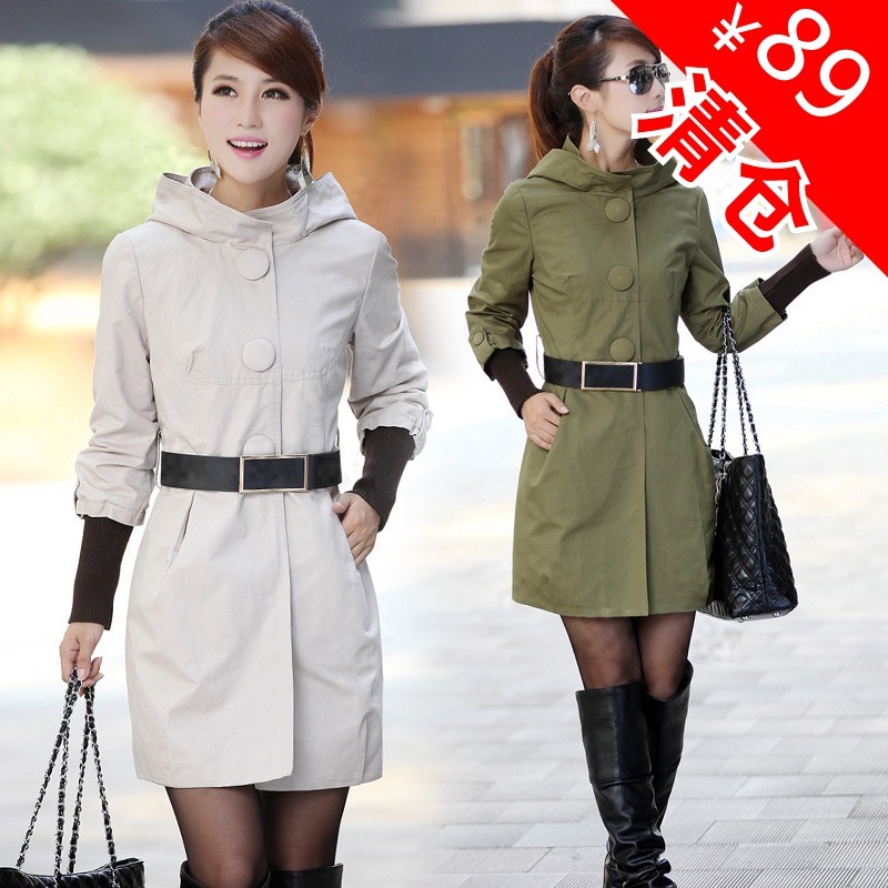 Autumn new arrival autumn women's outerwear fashion with a hood three button slim fashion trench outerwear female