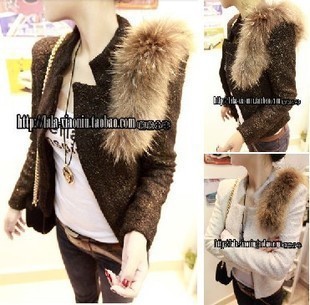 Autumn new arrival bronzier raccoon fur stand collar coat fur collar the disassemblability slim female free shipping