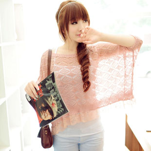 Autumn new arrival cutout women's sweater loose plus size lace sweep pullover shirt outerwear