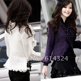 Autumn new arrival fashion women's crochet cutout short design cardigan ruffle small cape coat