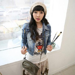 Autumn new arrival light blue button denim women's short jacket
