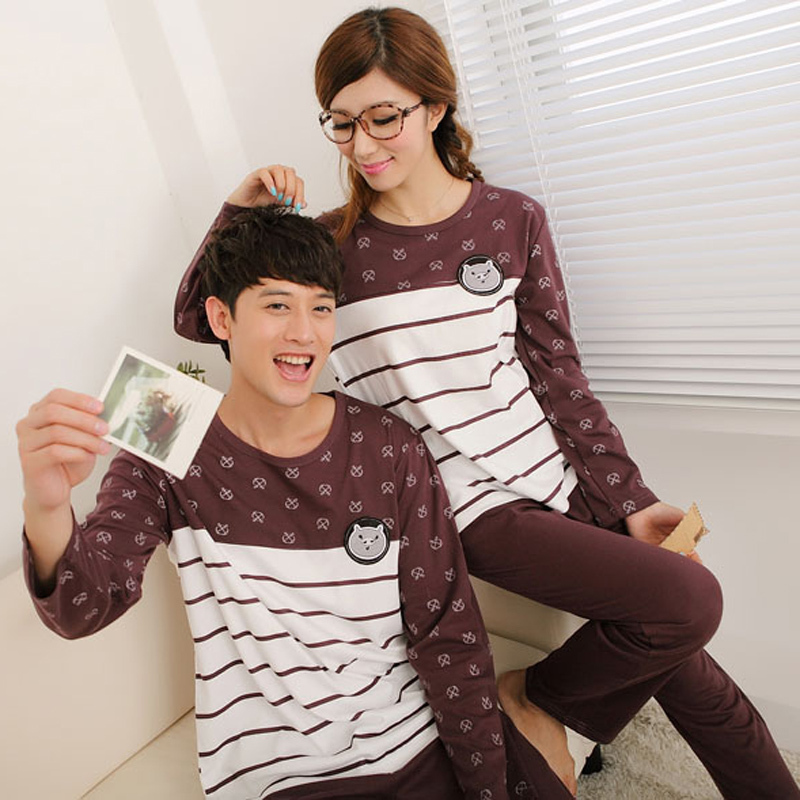 Autumn new arrival lovers sleepwear long-sleeve 100% cotton sleepwear women's lounge set casual