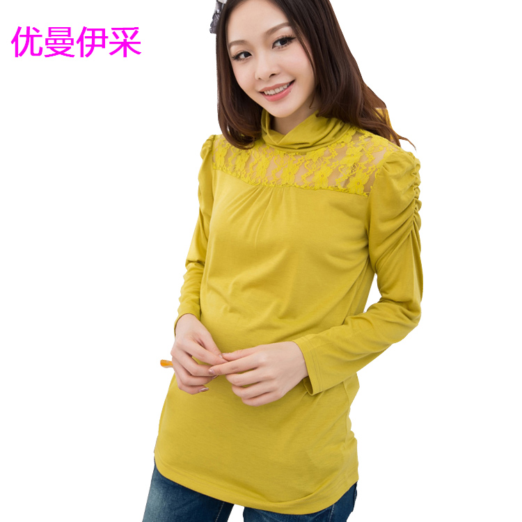 Autumn new arrival maternity basic shirt maternity clothing lace top bib pants turn-down collar long-sleeve