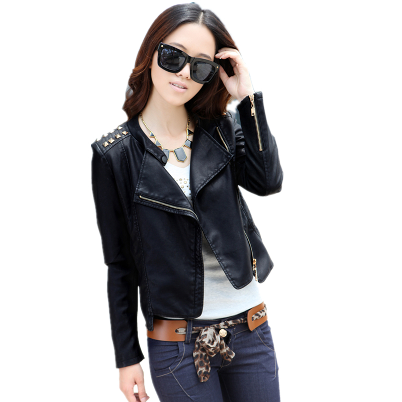 Autumn new arrival motorcycle jacket epaulet decoration short design slim small leather clothing women's short jacket