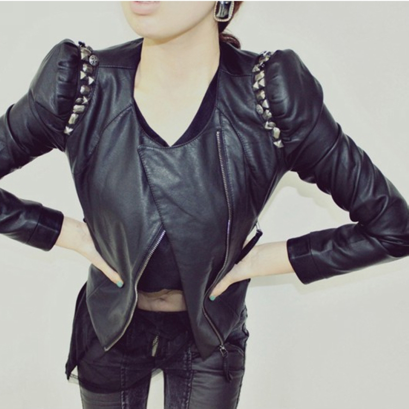 Autumn new arrival motorcycle short design wallet outerwear leather clothing female short design slim