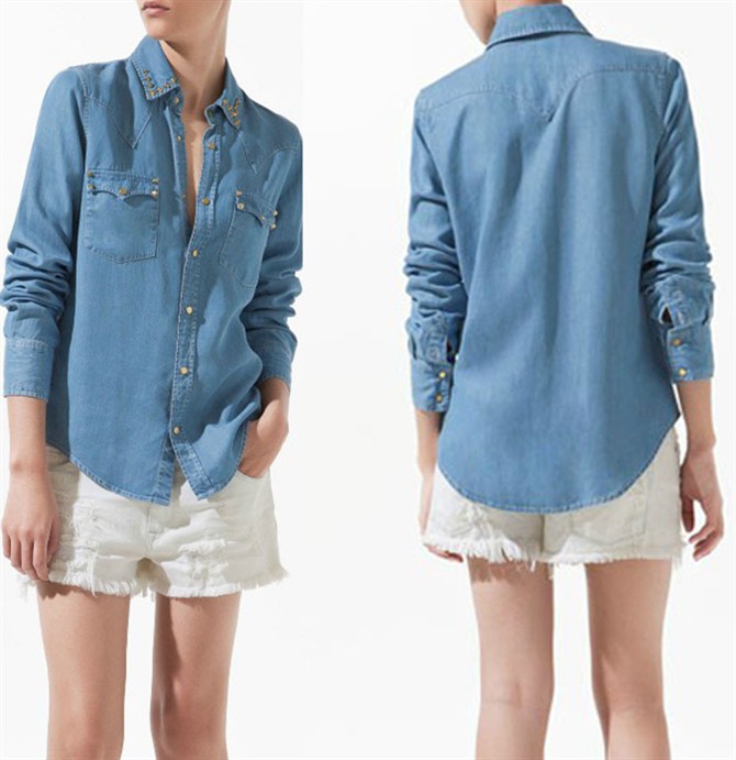 Autumn new arrival petty bourgeoisie punk water wash denim long-sleeve shirt female