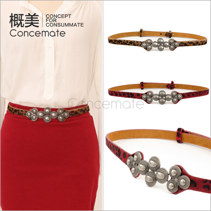Autumn new arrival quality horsehair leopard print beautiful thin belt fashion all-match genuine leather strap c210