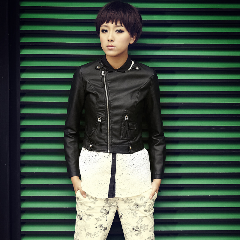 Autumn new arrival rivet slim women's leather clothing coat 11g3569