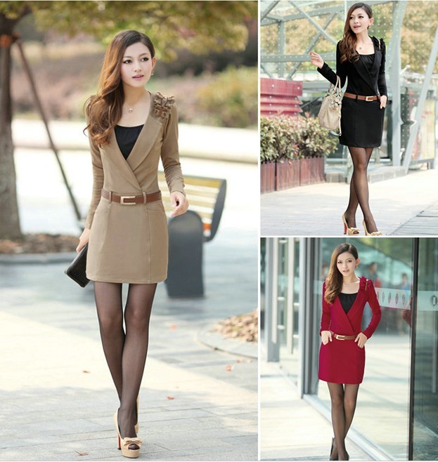 Autumn new arrival skirt autumn and winter long-sleeve autumn and winter one-piece dress with belt