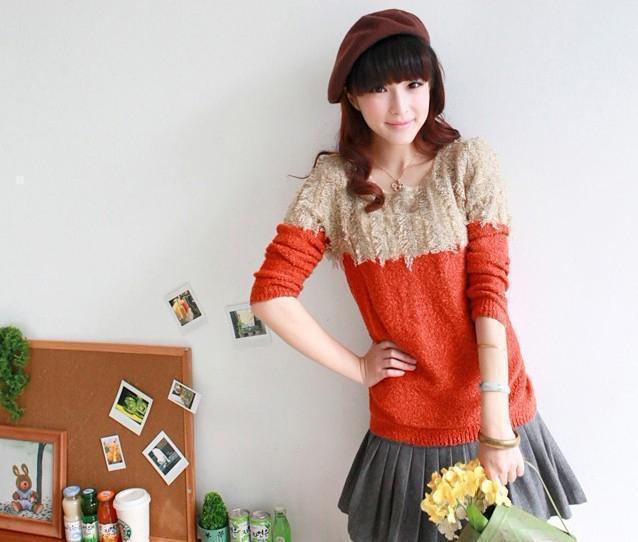 Autumn new arrival sweater outerwear color block decoration basic shirt women's tassel medium-long long-sleeve loose sweater