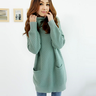 Autumn new arrival sweater outerwear women's loose sweater pineapple medium-long heap turtleneck basic one-piece dress