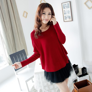 Autumn new arrival sweater outerwear women's short design batwing shirt loose o-neck pullover basic sweater outerwear