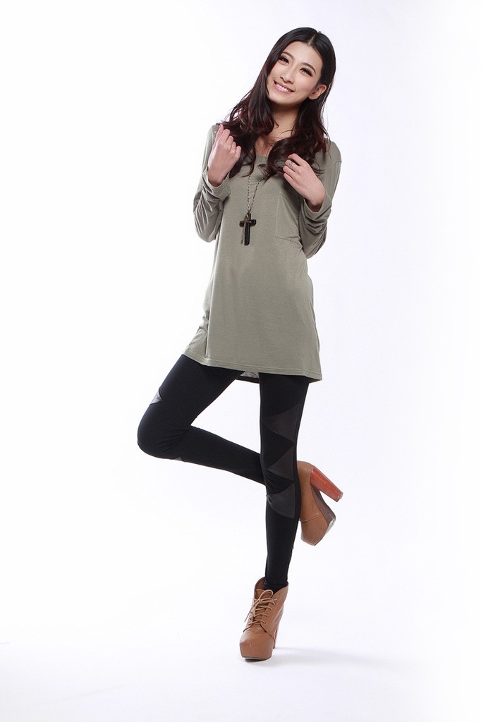 Autumn new arrival trigonometric leather patchwork legging