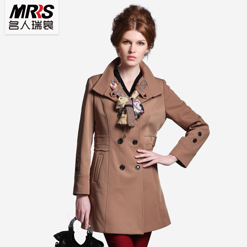 Autumn new arrival turn-down collar double breasted long-sleeve slim trench female outerwear