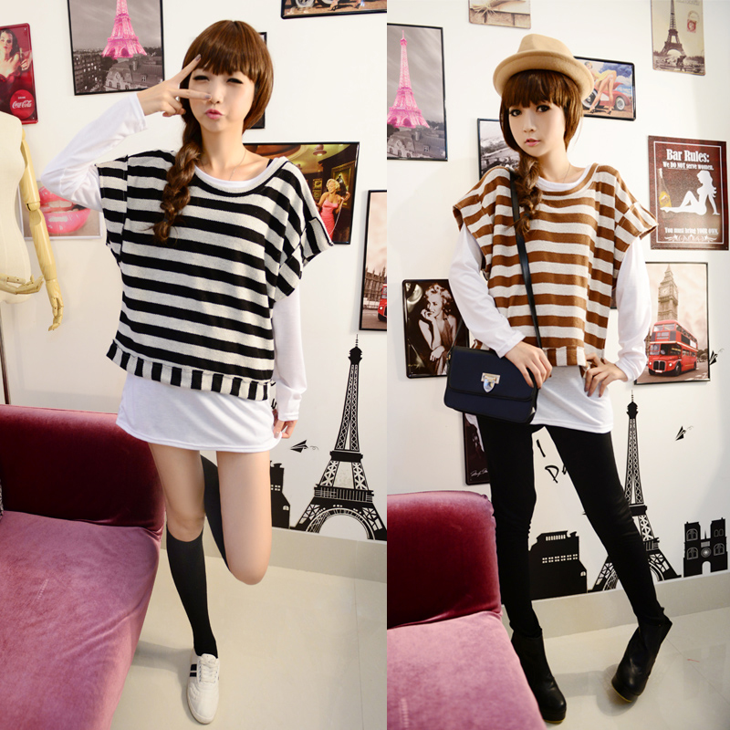 Autumn new arrival twinset sweet stripe sweater clothes women's