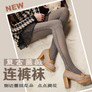 Autumn new arrival vintage Jacqueminot sidepiece lace flower dot jacquard stockings pantyhose socks