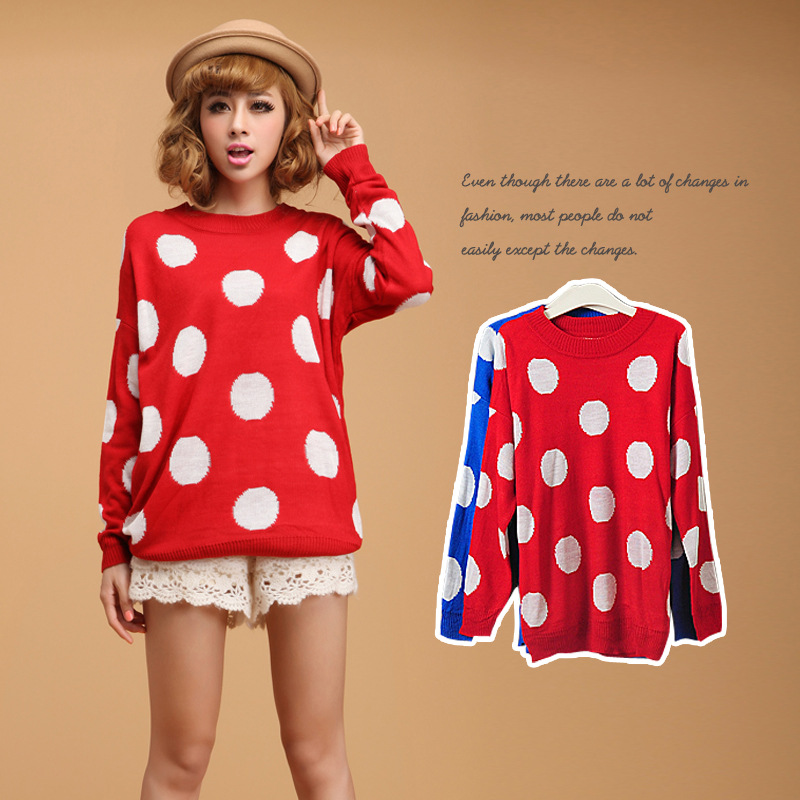 Autumn new arrival women outerwear polka dot pullover long-sleeve sweater loose sweater basic sweater shirt