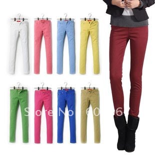 Autumn new arrival women's plus size casual basic denim colored pencil pants candy color skinny pants