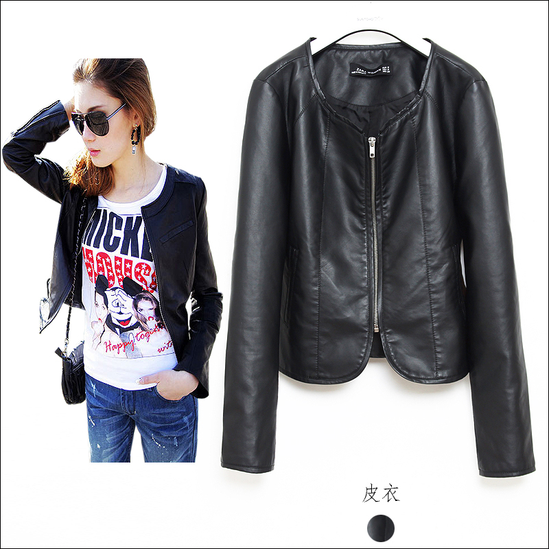 Autumn new arrival women's small leather clothing female short jacket PU leather jacket zipper o-neck long-sleeve slim handsome